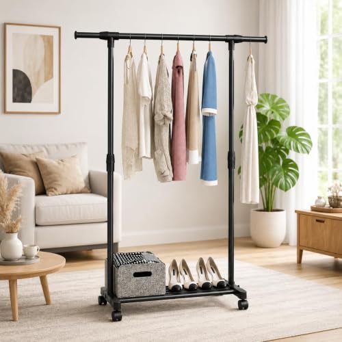 Image of 𝗞𝗢𝗦𝗠𝗘𝗥 Heavy-Duty 𝗠𝗲𝘁𝗮𝗹 Hanger Stand for 𝗖𝗹𝗼𝘁𝗵𝗲𝘀 Hanging, Garment 𝗦𝘁𝗮𝗻𝗱 𝗥𝗮𝗰𝗸 Clothe Storage Freestanding 𝗖𝗹𝗼𝘁𝗵 𝗛𝗮𝗻𝗴𝗶𝗻𝗴 Stand for Bedroom, Entryway, Living Room