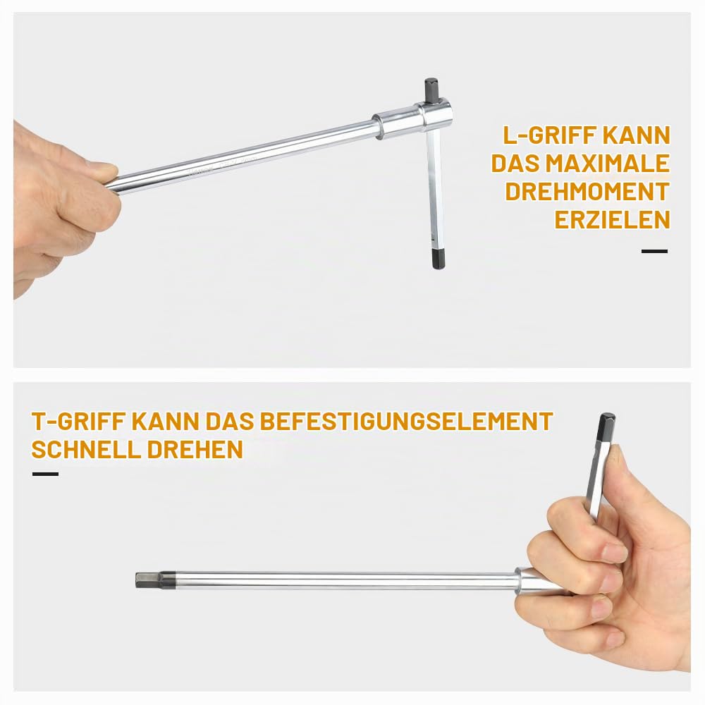 Hoteche 9-teiliges Sechskantschlüsselset T-Griff | 2,5-10mm | CRV Chrom-Vanadium-Stahl | Mattverchromt