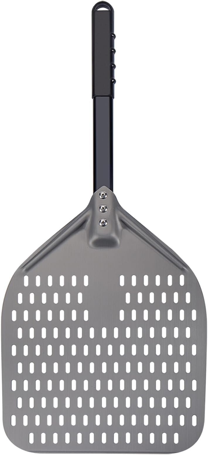 G.a HOMEFAVOR 12inch Perforated Pizza Peel, Professional Rectangular Pizza Paddle, Hard Anodized Aluminum Turning Pizza Oven Peel 12x14 Inch Blade