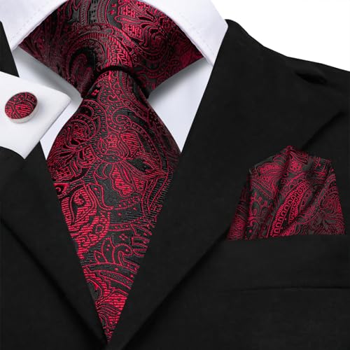 Image of Hi-Tie Men 63inches Tie Set Extra Long Necktie Paisley Tie Pocket Suqare Cufflinks Big and Tall Men Tie