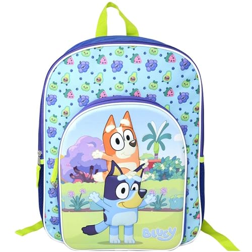 Bioworld Bluey and Bingo Mochila escolar infantil de nylon azul 40,6 cm para meninas e meninos a partir de 3 anos