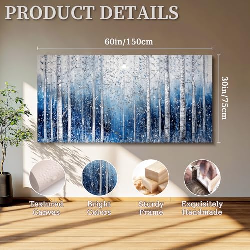 SERIMINO Birch Forest Wall Art, Nature Tree Extra Large Artwork, Spiritual Landscape Canvas Painting, Blue and White Aesthetic Pictures Wall Decor Living Room Bedroom Office Art Prints 30"X60"