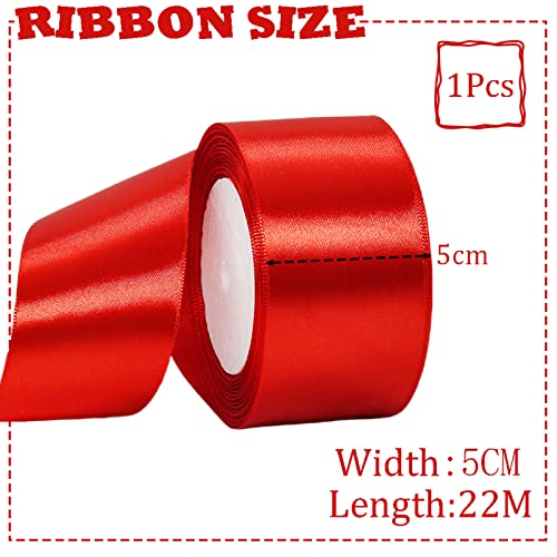 50mm Wide Red Ribbon Thick Christmas Ribbon for Gift Wrapping 22m - Image 2