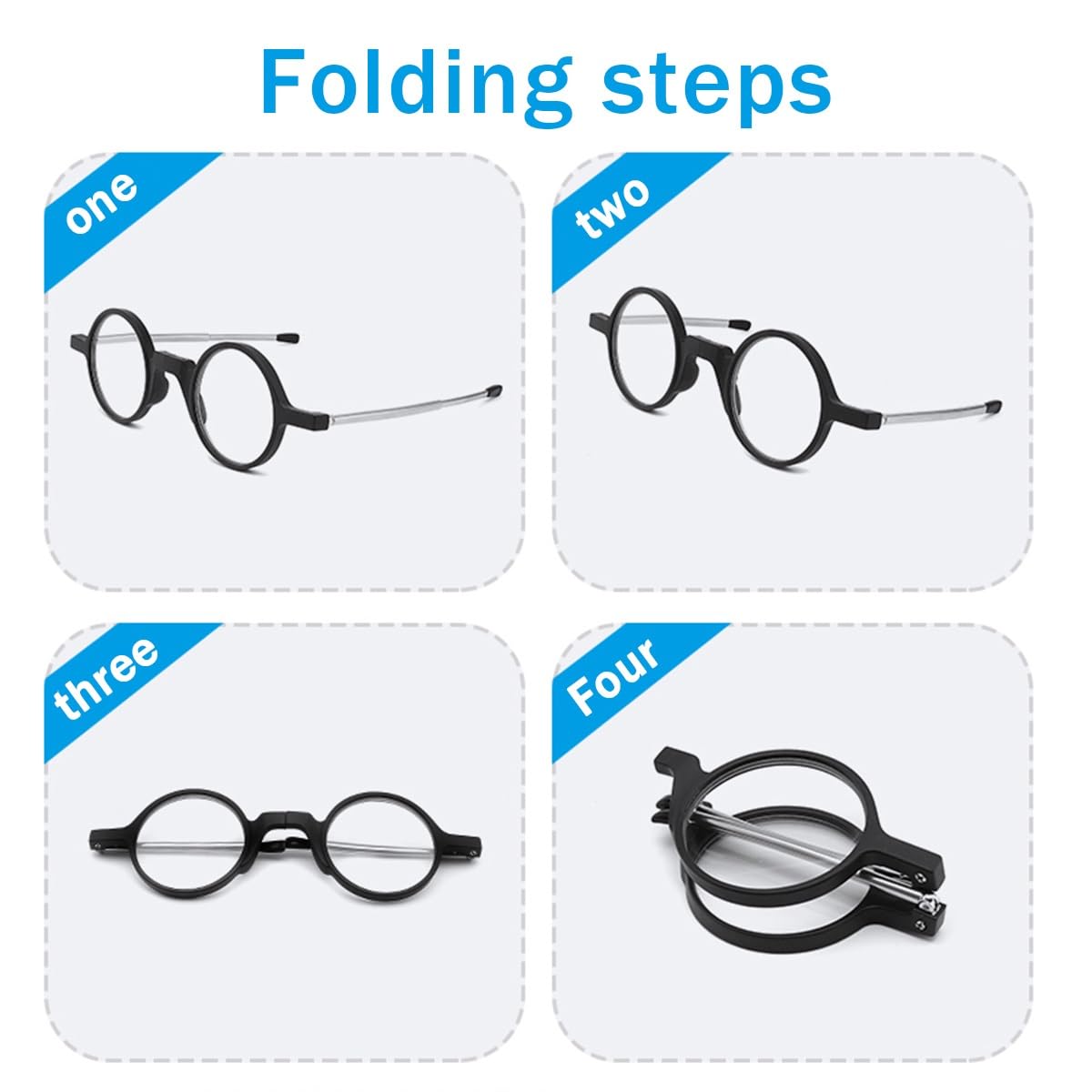 Lunettes de lecture portables à cadre rond pliable, pour hommes et femmes, lecteur Anti-lumière bleue avec porte-clés, sac Compact, 2 paquets
