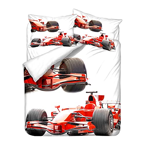 2 Personnes Parure de Lit Garçon Adolescent Voiture de Formule Sport Extrême Voiture de Sport Paysage Polyester Microfibre Housse de Couette et Taie d'oreiller 80x80 cm (Rouge, 200 x 200 cm) Cover