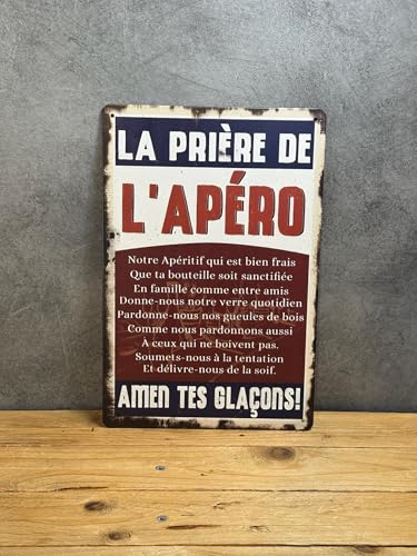 PLAK2L -Plaque Métal Vintage Décorative Prière de l'APERO - 30x20cm