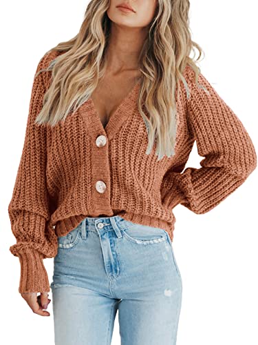 Image of PRETTYGARDEN Women's Chunky Knit Open Front Sweater Long Sleeve Button Loose Short Cardigan Outerwear Coats