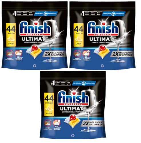 Finish Powerball Ultimate All in 1 Pastillas para Lavavajillas, aroma limón, 3 Pack de 44 Unidad, Total 132 Pastillas