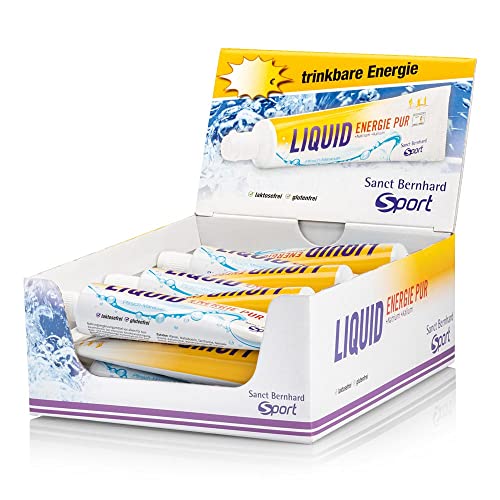 Sanct Bernhard Sport Liquid Energie Pur | 18 Tuben | Kohlehydratreiches Energie-Gel | Geschmack Pfirsich-Maracuja | Laktosefrei glutenfrei und vegan | Deutsche Produktion & laborgeprüft
