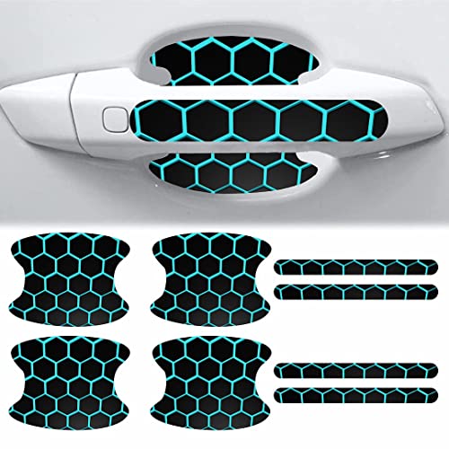 Image of CVANU Car Door Handle & Door Bowl Pack of 8 Anti-Scratch Guard Protective Cover Sky-Bule & Black Self-Adhesive Vinyl Sticker Cv8