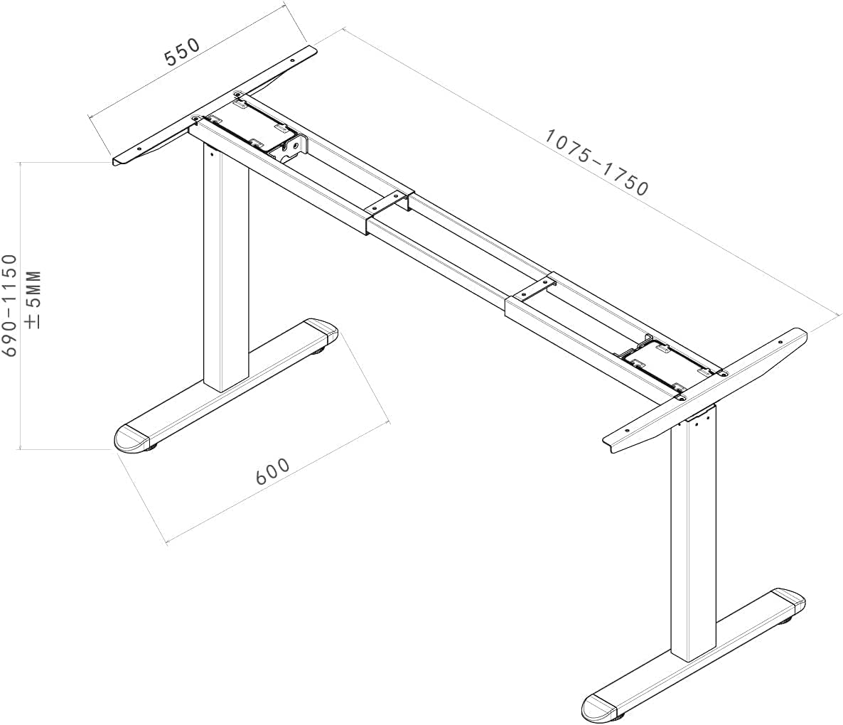 Escritorio de Pie Ajustable en Altura Mesa elevable Motores Gemelos Silencioso 4 Ranuras de Memoria Blanco 69-115 cm Robusto y Estable