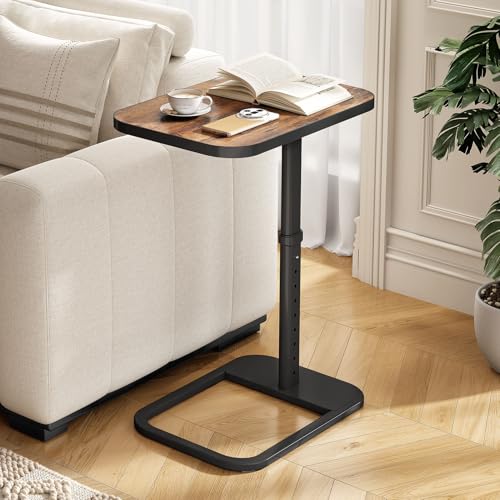 Image of Kitstorack Upgraded TV Tray Table with Panel Lock, 90 Flip-Over Design & Adjustable Height, Sofa Arm Side Table for Eating, Laptop, Couch, Bed, or Small Spaces, Brown