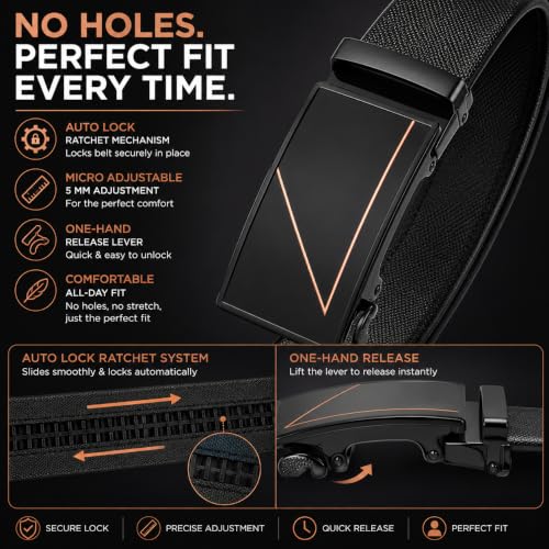 Image of Men's Auto Lock Belt with elegant design | Premium Vegan Leather | Adjustable Ratchet Belt | No Hole Design | Perfect Fit Waist 28-42 Inches for Office
