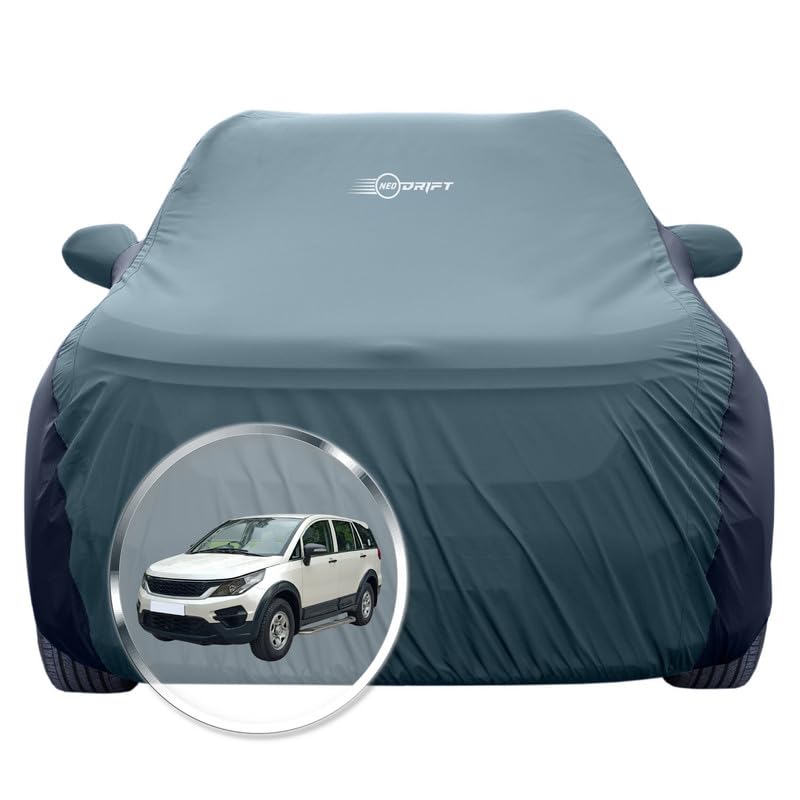 Image of NEODRIFT 'SuperTech' Car Cover for Tata Hexa (100% Water-Resistant, All Weather Protection, Tailored Fit, Multi-Layered & Breathable Fabric) (Colour: D.Green+Black)