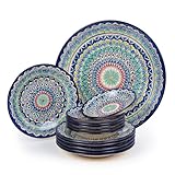 Rishtan Keramik Lagan Plov-Set Mehrob Rot 13-tlg | Handbemalt Usbekistan | Ljagan Plate Ø 42 cm...