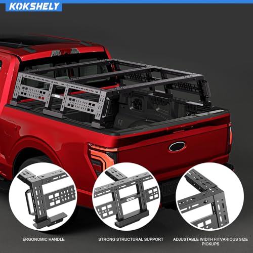 Image of Overland Truck Bed Rack for Full-Size & Mid-Size Trucks /Adjustable Truck Cargo Carrier /Tacoma Bed Rack, Fit for Tundra, Ram 1500 & HD, F-Series, Ranger, Silverado, Titan & XD,Gladiator