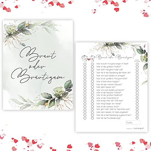 25 x Braut oder Bräutigam Hochzeitsquiz Hochzeitsspiel Hochzeitsspiele für Gäste Hochzeitsspiel Brautpaar Hochzeitsgeschenk Hochzeitsfeier Boho Cover