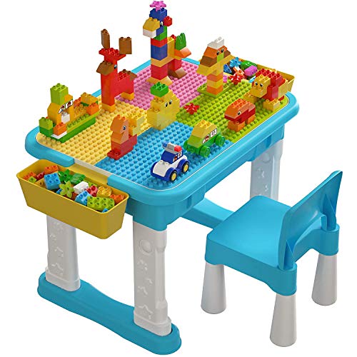 burgkidz Silla de Plástico para Niños con Respaldo Curvo, Juego de Muebles de 2 Sillas para Comer, Leer y Jugar, Compatible con la Mesa de Actividades Bloques de Construcción, Paquete de 2, Azul