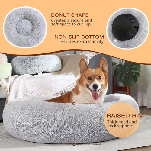 JOLLYVOGUE Small Dog Bed, Calming Soft Anti-Anxiety Donut Cat Bed, Washable Round Fluffy Cushion for Small and Medium Pets (20") - Image 6