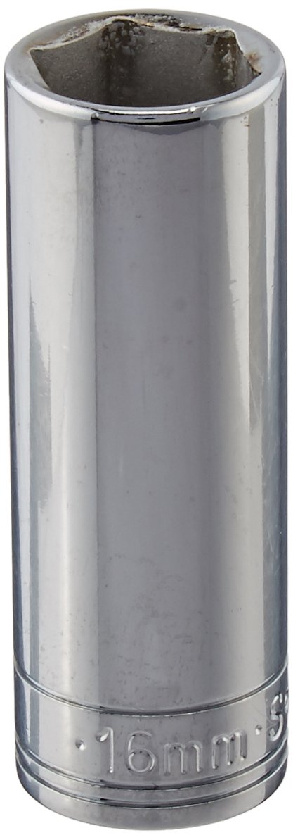 SK Professional Tools 8416 3/8in. Drive 6-Point Metric Extra Deep Chrome Socket - 16mm, Cold Forged Steel Socket with SuperKrome Finish, Made in USA