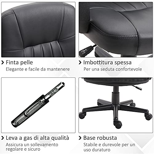 Sedia da Ufficio Ergonomica e Girevole, Poltrona da Ufficio con Altezza Regolabile in Similpelle 60x60x94-103cm Nero - Sedia gaming - Immagine 6