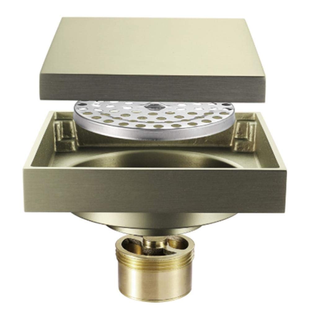 Scarico a Pavimento, canaletta di Scarico, Scarico Doccia, 1 Pezzo, Scarico Solido Dorato, Scarico Quadrato antiodore, Scarico per Piastrelle, Scarico Doccia, Scarico per Doccia (Oro)