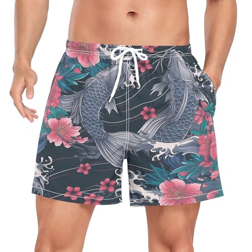 Short de bain homme Poisson Koi motif Sakura pour la plage