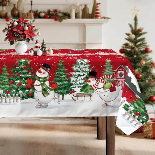 Arquiel Weihnachten Tischdecke Rechteckige, Winter Schneemann Rot...