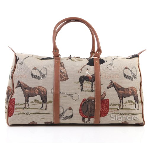 Signare Tapestry Large Duffle Bag Overnight Bags Weekend Bag for Women with Horse Design (BHOLD-HOR)