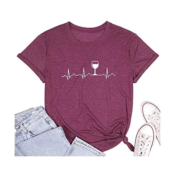 MYHALF-Wine-Heartbeat-T-Shirt-Women-Alcohol-Drinking-T-Shirt-Funny-Letter-Print-Short-Sleeve-Tee-Tops MYHALF Wine Heartbeat T-Shirt Women Alcohol Drinking T Shirt Funny Letter Print Short Sleeve Tee Tops