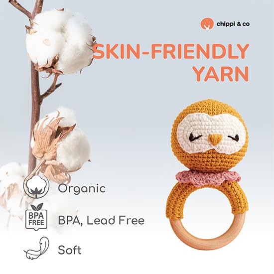 Miniatura 8 de Sonajero de madera orgánica para bebé, recién nacido, búho de peluche de ganchillo, juguete mordedor para bebé, anuncio de embarazada, regalos del