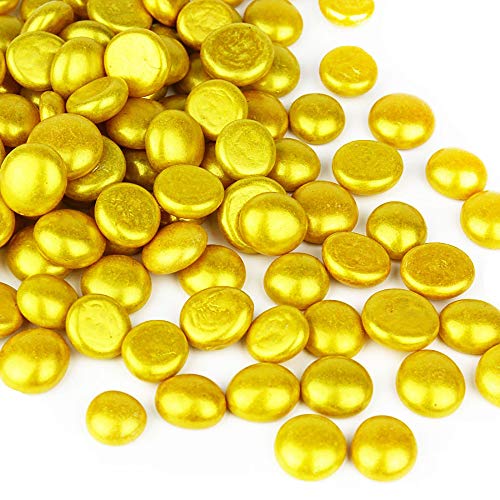 Image of CYS EXCEL Gold Glass Gemstone Beads Vase Fillers (6 LBS) Flat Marble Beads Multiple Color Choices Aquarium Decor Rocks Floral Stones Decorative Mosaic Glass Gem Pebbles