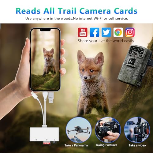 Sd Card Reader for iPhone iPad Camera, 5-in-1 Lightning & USB C Connector SD Card Adapter,USB 3.0 Memory Card Reader for XD,CF,SD,TF,MS Cards,High-Speed Trail Camera Viewer for iPhone/MacBook/Samsung - Thumbnail 4