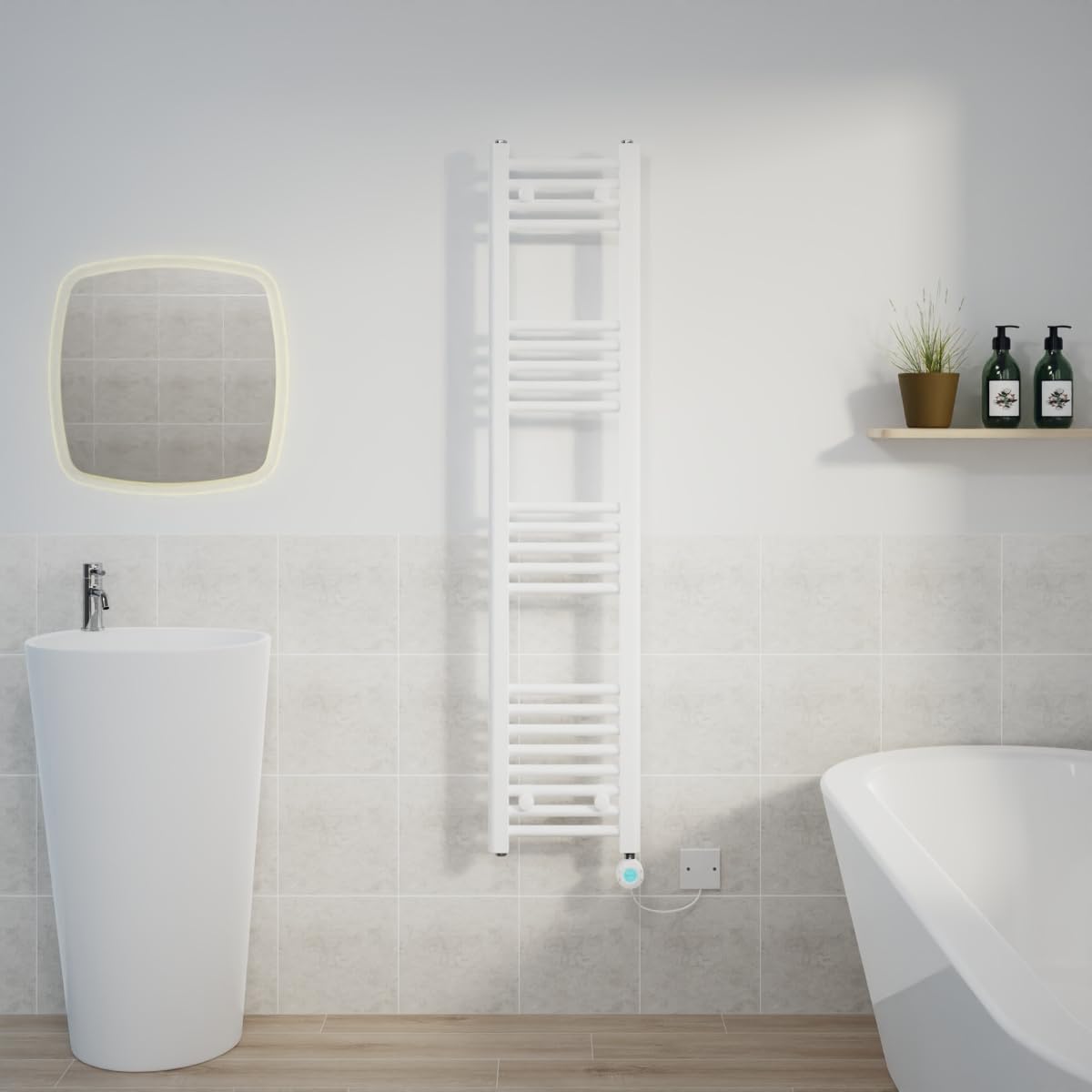 Warmehaus White 800W Electric Thermostatic Heated Towel Rail Bathroom Radiators Straight With Lcd Display Timer 1400X300mm