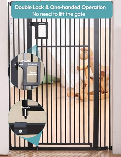No Pawblems Upgraded 55" Extra Tall Pet Gate for Cat, 29-43" Auto Close Cat Gate for Doorways/Stairs/Hallways, NO Drilling Pressure Mounted Tall Dog Gate Indoor, 1.37" Pet-Safe Gap, Black