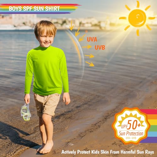 Boys Swim Shirts Rash Guard Long Sleeve Sun Protection UPF50+ Rashguard Fishing Surf Quick Dry Cool Beach Shirtfor Youth Kids Light Green Size 12-142