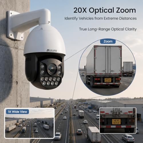 Image of Golens V64H 5MP PTZ IP Security Camera 20X Zoom, 360 Pan 93 Tilt, Auto Tracking, Dual Light Full Color Night Vision, Two-Way Audio, IP66 Outdoor Dome CCTV Camera with SD Card & POE Support