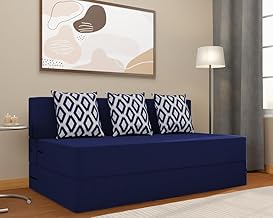 Adorn India Easy 3 Seater Sofa Cum Bed (Rhombus Pattern) Chennile Fabric - Washable Cover - Including 3 Cushion - Size 5' x 6' Ft (Blue Color) Perfect for Home & Office for Guests