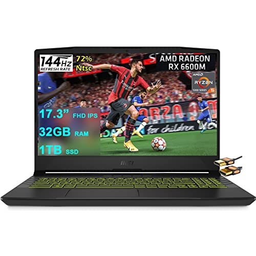 MSI Alpha 17 AMD Advantage Edition Gaming Laptop 17.3â€ FHD IPS 144Hz (72% NTSC) AMD Octa-core Ryzen 7 5800H 32GB RAM 1TB SSD AMD Radeon RX6600M 8GB USB-C Backlit Win10 Black + HDMI Cable