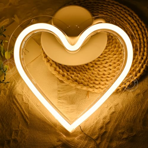 Image of SYLHOME Heart Led Neon Light Sign Battery Operated or USB Powered Bedroom Wedding Wall Sign Decor Valentines Day Christmas Birthday Gifts USB 7.87 inch X 7.28 inch Warm White