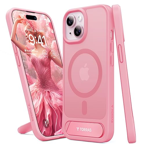 TORRAS Upgrade Magnetic & Stand Designed for iPhone 15 Case fit for MagSafe, 12FT Mil-Grade Shockproof Phone Case for iPhone 15 6.1 Inch 2023 Built-in Invisible Kickstand, Pstand Series, Matte Pink