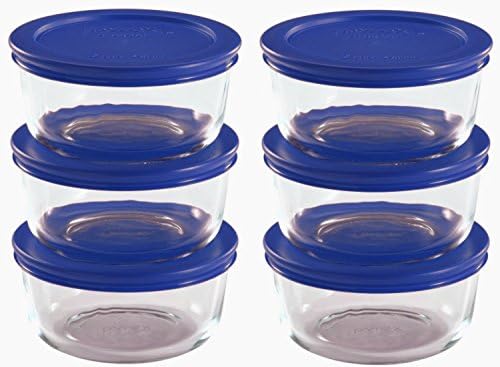 Pyrex 7200 (2-Cup) Glass Bowls & Cadet Blue Lids (6-Pack) - Made in USA