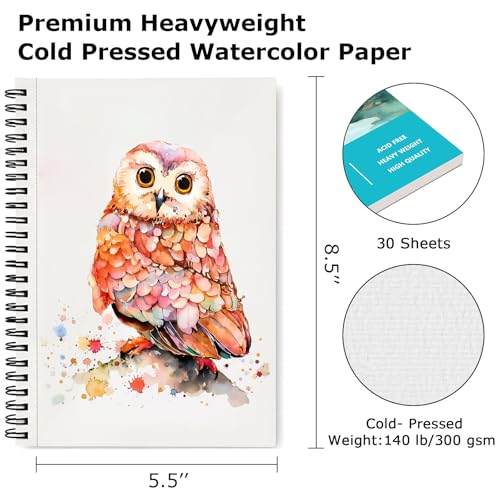 Image of Hapikalor 5.5 inchx8.5 inchWatercolor Small Sketchbook for Kids, 30 Sheets (60 Pages) Spiral Bound, Water Color Paper, 140lb /300gsm Watercolor Paper, Watercolor Notebook, Watercolor Journal, Sketch Pad, Teal