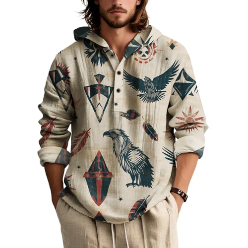 Men's Retro Ethnic Hoodies Western Aztec Print Hooded Sweatshirts