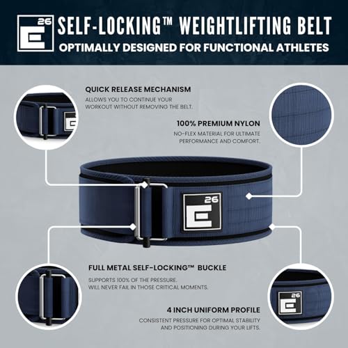 Image of Self-Locking Weight Lifting Belt - Premium Weightlifting Belt for Serious Functional Fitness, Weight Lifting, and Olympic Lifting Athletes - Lifting Support for Men and Women - Deadlift Training Belt (X-Large, Midnight Blue)
