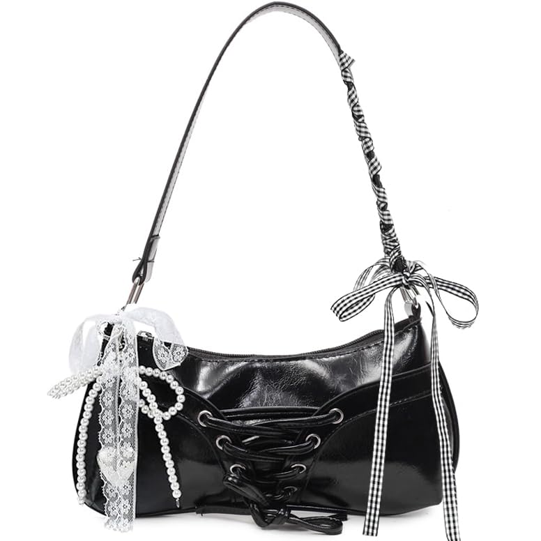 Image of Cute Y2k Purse for Women, Star Embroidery Pattern with Chain Strap Shoulder Bag, Goth Style Cute Mini Purse