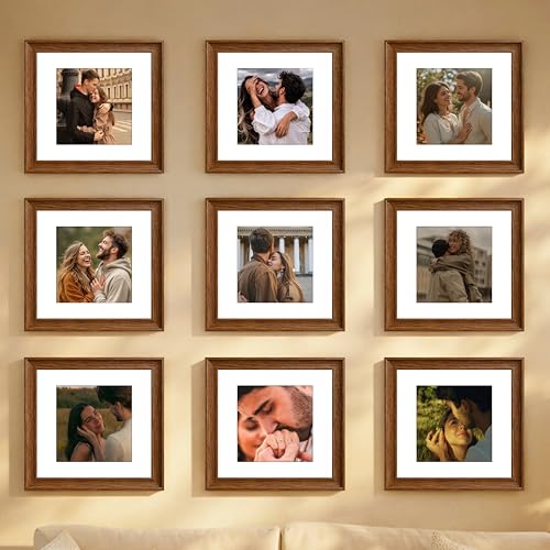Image of Art Street Wooden Photo Frame for living room, Aesthetic Cave Design Photo Frames for Photograph, Art Work, Certificates Set of 9 (8x8 Inch, Brown)