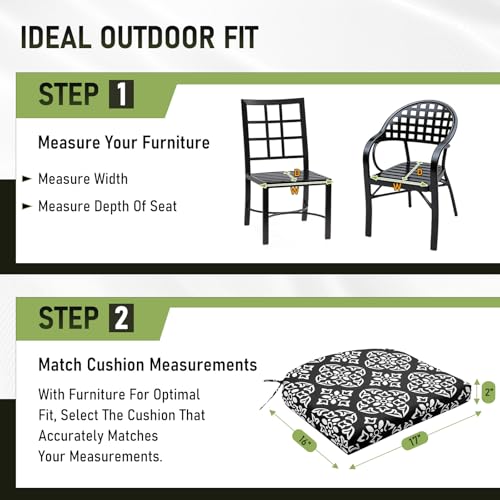 Image of Basic Beyond Outdoor Chair Cushions Set of 4, Outdoor Cushions for Patio Furniture, Water Resistant Patio Chair Cushions with 2 Ties, 17x16x2, Medallion