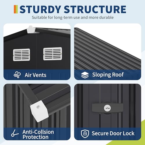 8x10x6.4 FT Outdoor Storage Sheds with Floor, Metal Garden Tool Shed for Backyard, Large Metal Sheds Outdoor Storage With Lockable Doors & Air Vents for Backyard Garden Patio Lawn