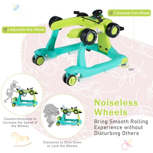 Image of BABY JOY 4-in-1 Baby Walker, Foldable Activity Walker with Adjustable Height & Speed, Music, Lights, Anti-Rollover, Toddler Push Walker, Baby Walker with Wheels for Boys Girls 6-18 Months (Green)